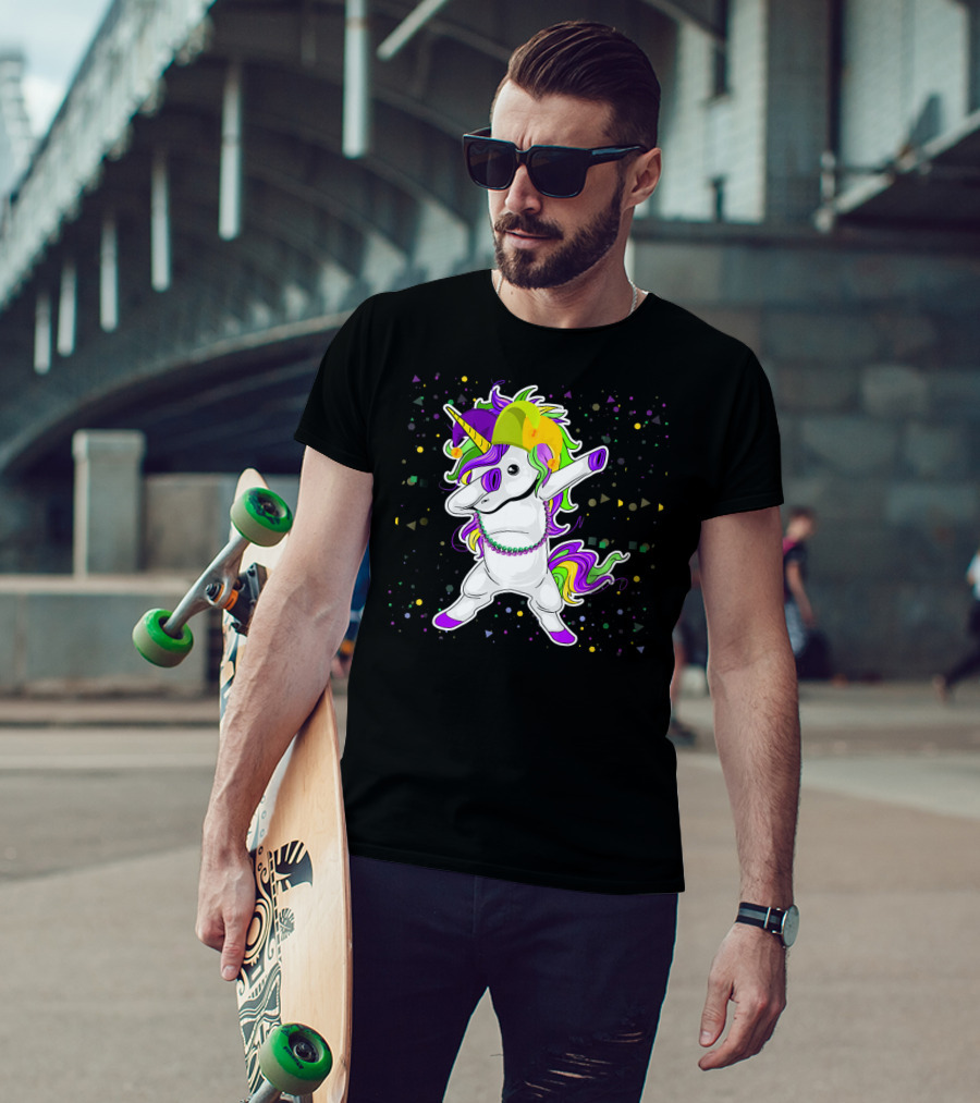 Mardi Gras Unicorn Party Mask Floss Dance T-Shirt