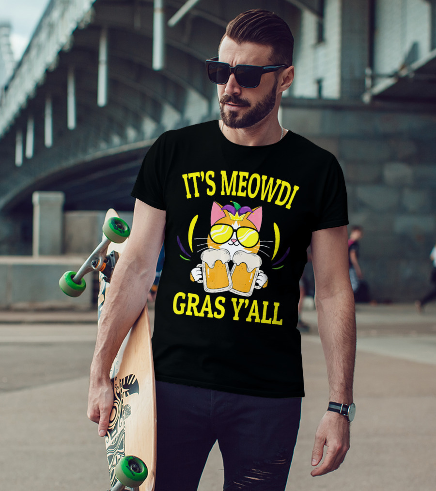 It's Meowdi Gras Y'all Cat With Beers And Sunglasses T-Shirt