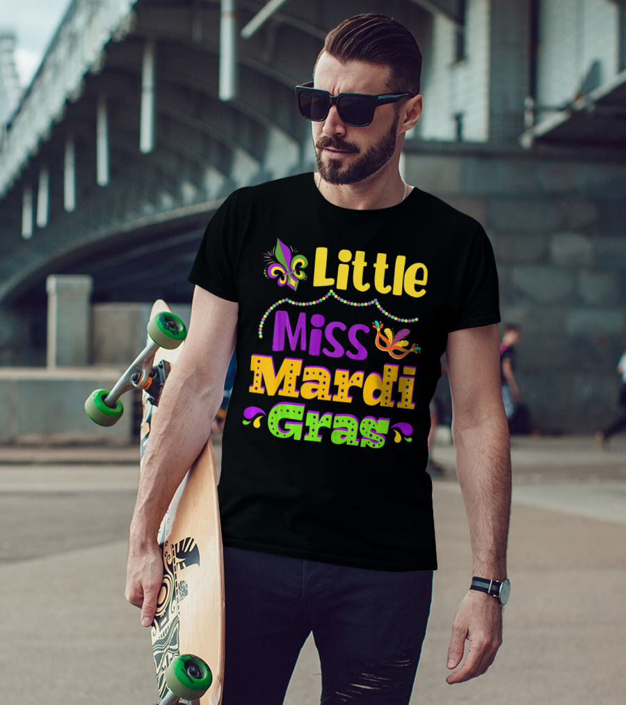 Little Miss Mardi Gras Fleur De Lis Beads Mask T-Shirt