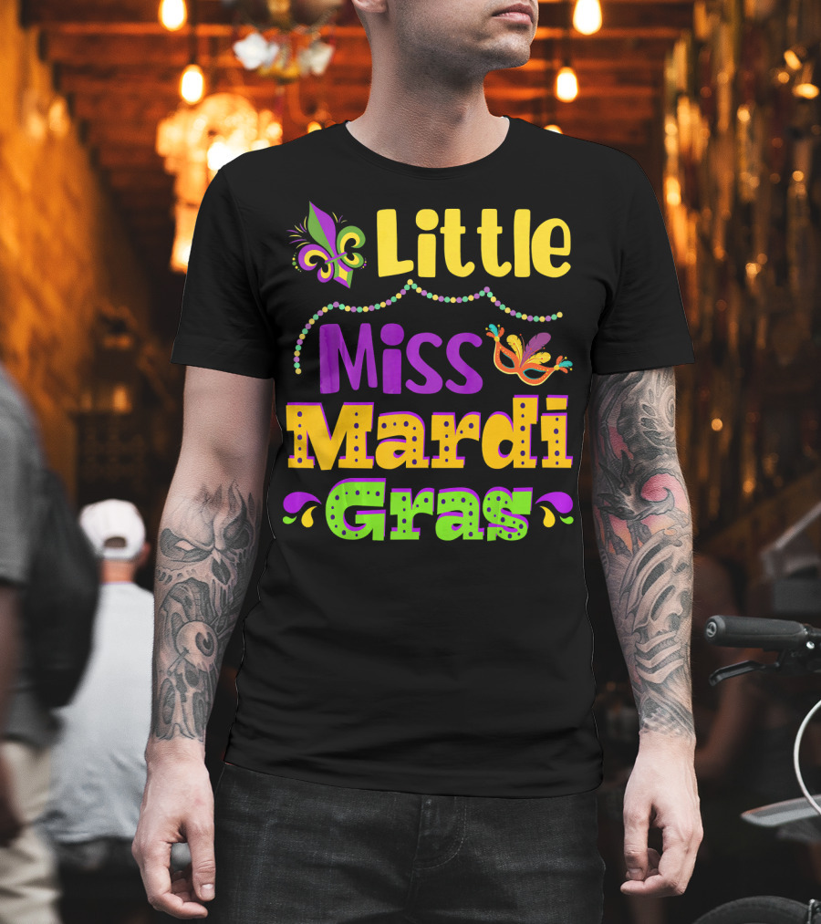 Little Miss Mardi Gras Fleur De Lis Beads Mask T-Shirt