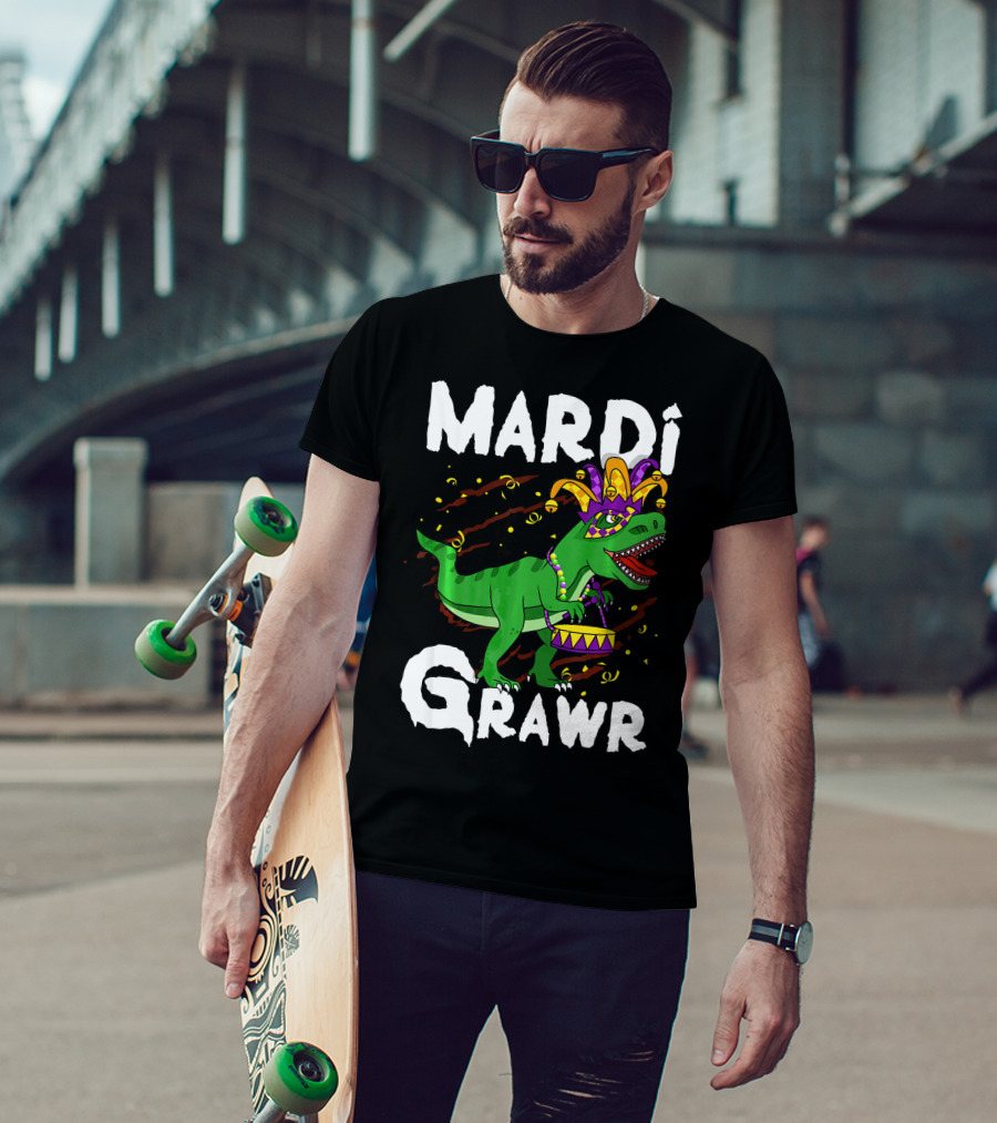 Mardi Grawr Rex Dinos Funny Mardi Gras T-Rex Jester Hat T-Shirt