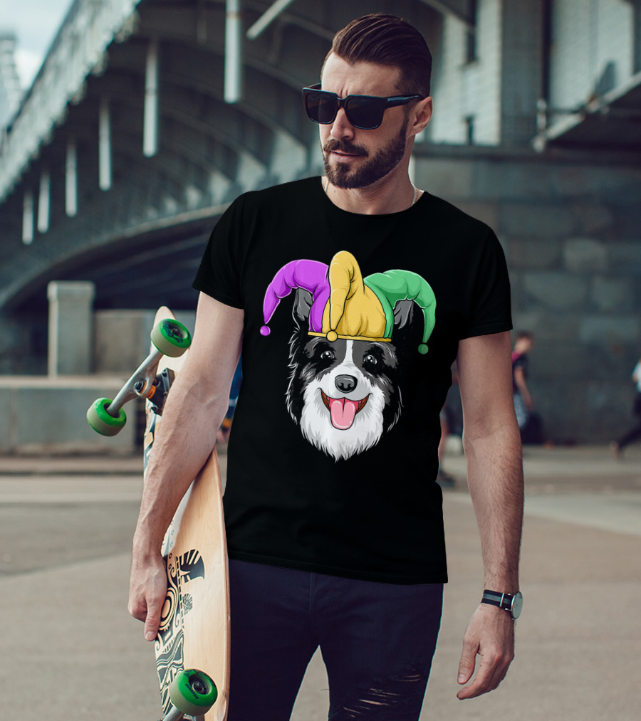Mardi Gras Jester Hat Collie Carnival T-Shirt