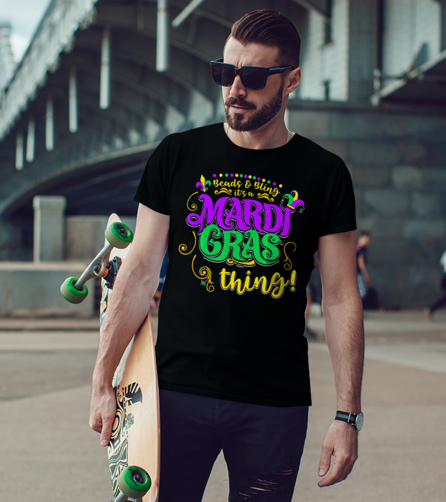 Beads Bling It's A Mardi Gras Thing Fleur-De-Lis Colorful T-Shirt