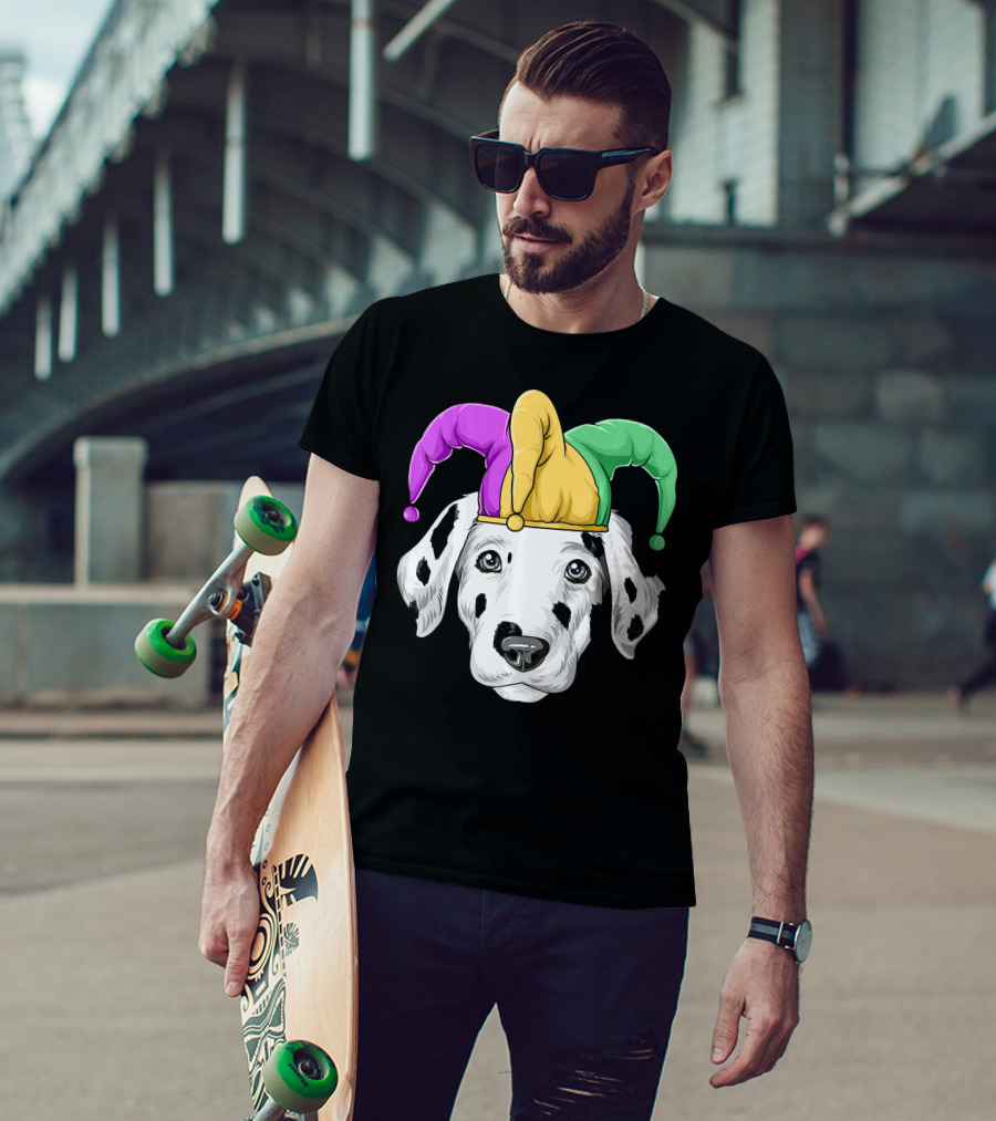 Mardi Gras Dalmatian Jester Hat Carnival Costume T-Shirt