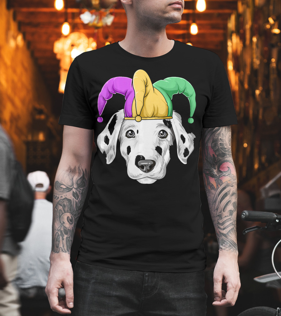 Mardi Gras Dalmatian Jester Hat Carnival Costume T-Shirt