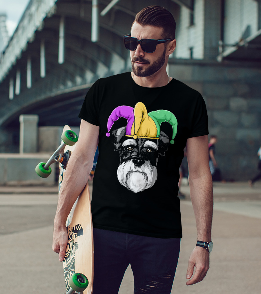 Mardi Gras Schnauzer Jester Carnival Hat Party T-Shirt