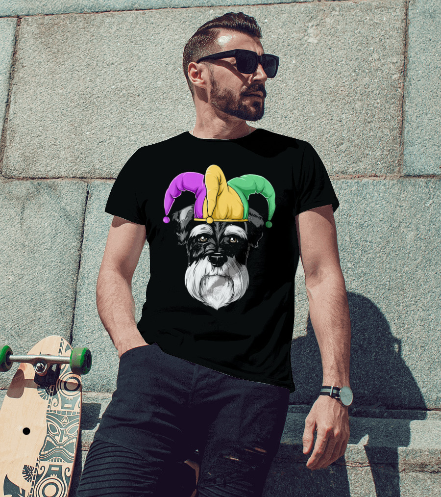 Mardi Gras Schnauzer Jester Carnival Hat Party T-Shirt