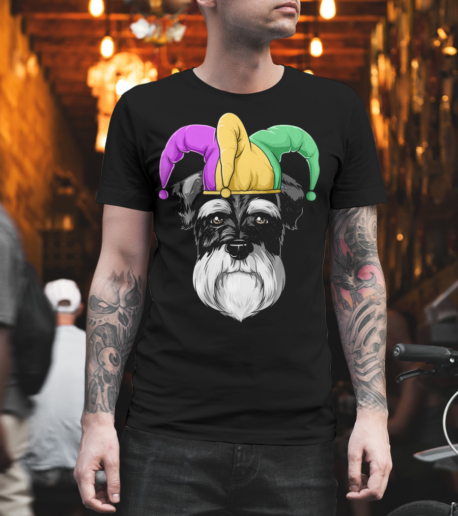 Mardi Gras Schnauzer Jester Carnival Hat Party T-Shirt