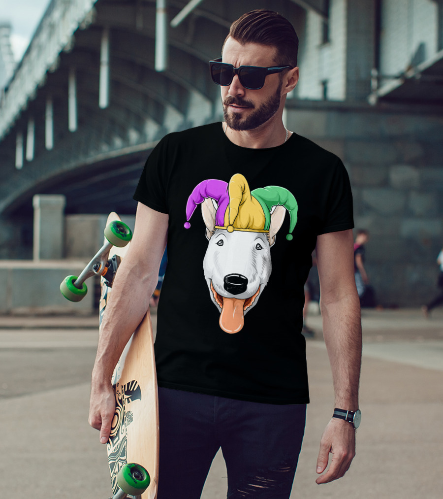 Mardi Gras Bull Terrier Jester Hat Carnival Bul T-Shirt