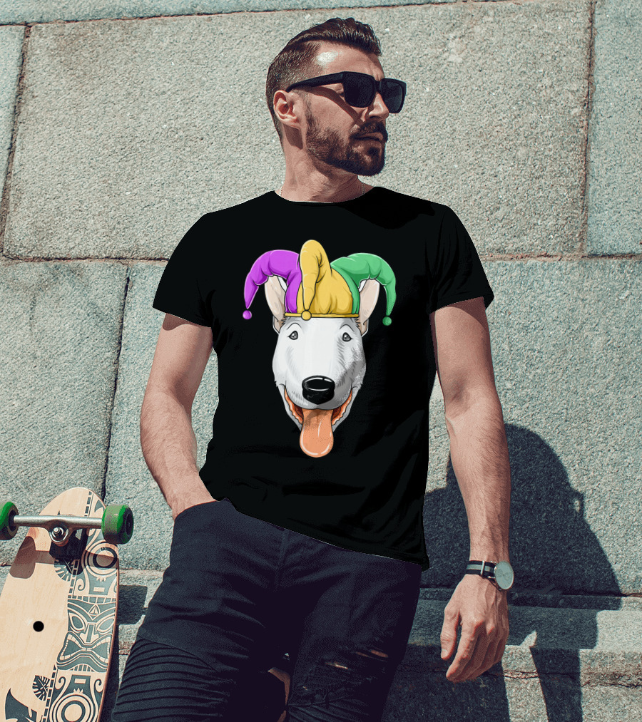 Mardi Gras Bull Terrier Jester Hat Carnival Bul T-Shirt