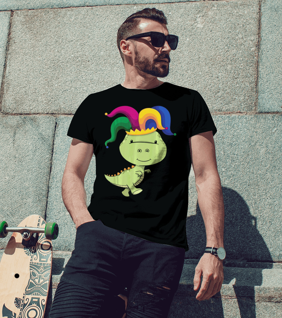T Rex Dinosaur Jester Hat Mardi Gras T-Shirt