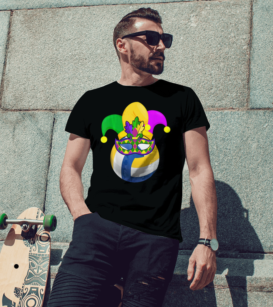 Volleyball Mardi Gras Jester Mask Carnival Ball T-Shirt