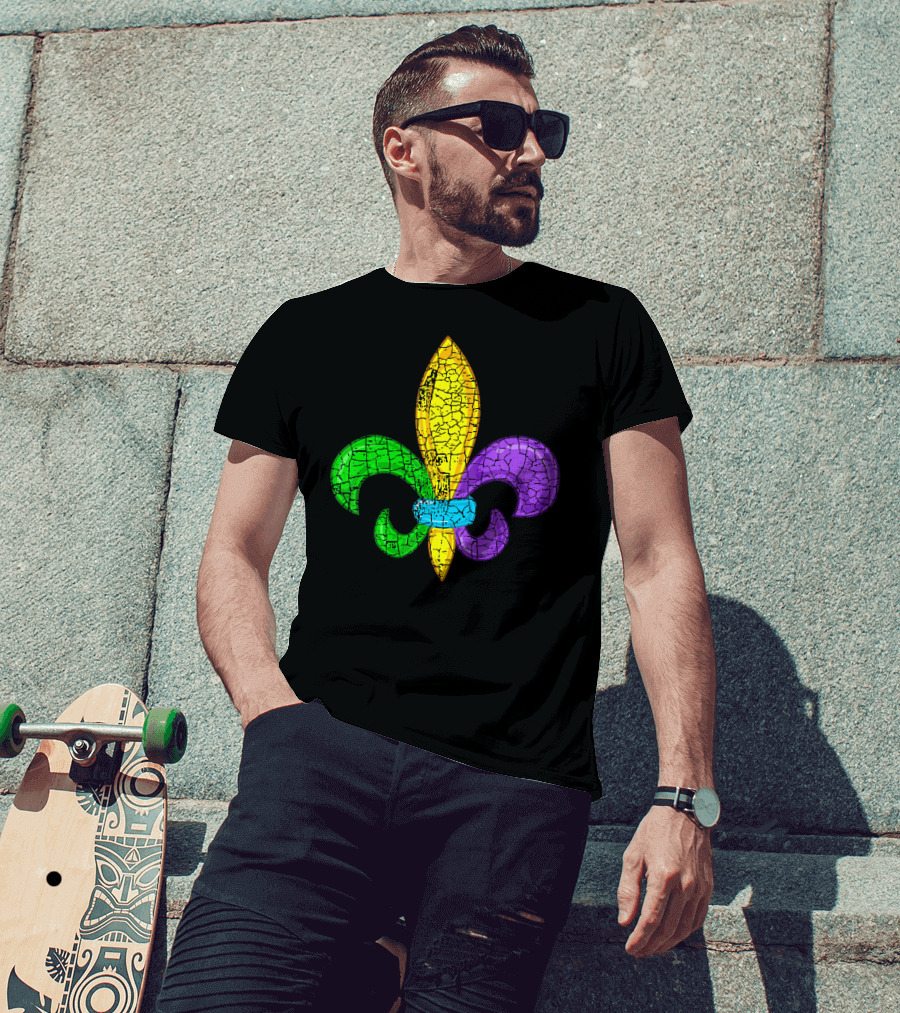 Fleur De Lis Mardi Gras Cute Fat Tuesday Cracked Texture T-Shirt