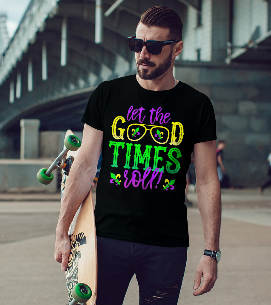 Let The Good Times Roll Mardi Gras Fleur De Lis Glasses T-Shirt