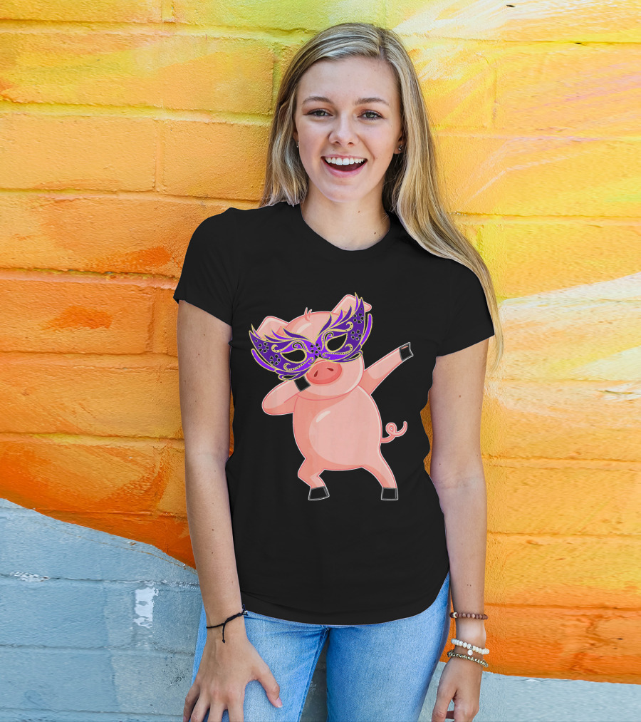 Mardi Gras Pig With Purple Mask Dabbing T-Shirt