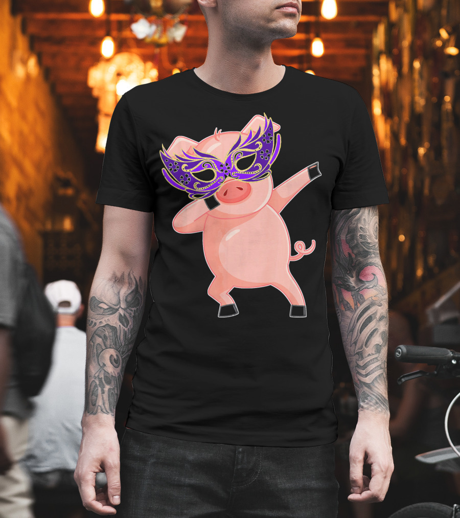 Mardi Gras Pig With Purple Mask Dabbing T-Shirt
