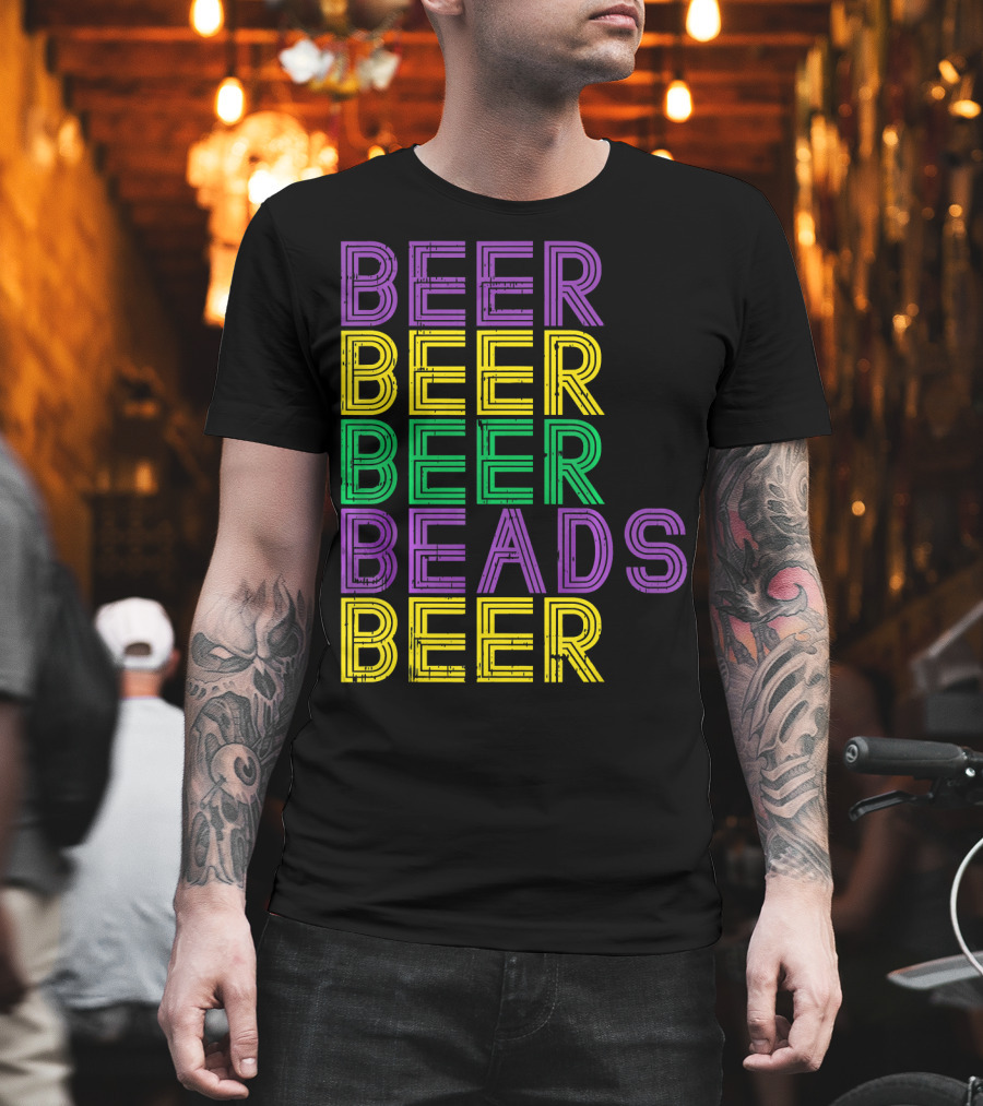Beer Beads Beer Beer Retro Mardi Gras Party T-Shirt