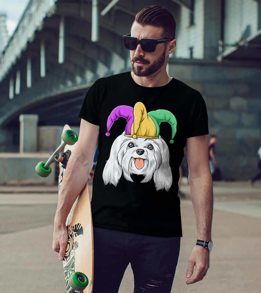 Mardi Gras Carnival Hat Maltese Dog Jester T-Shirt