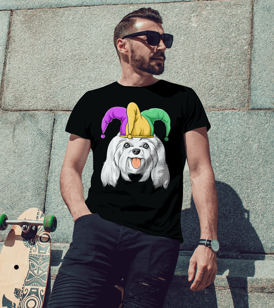 Mardi Gras Carnival Hat Maltese Dog Jester T-Shirt