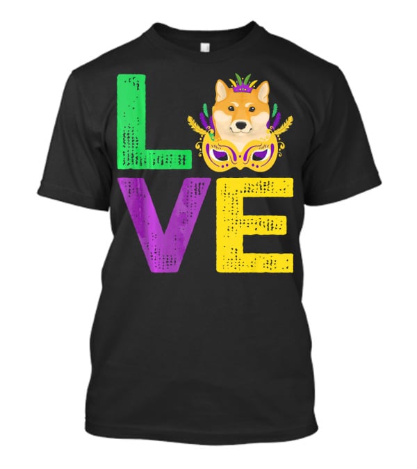 Love Shiba Inu Dog Mardi Gras Funny Dog Dad T-Shirt