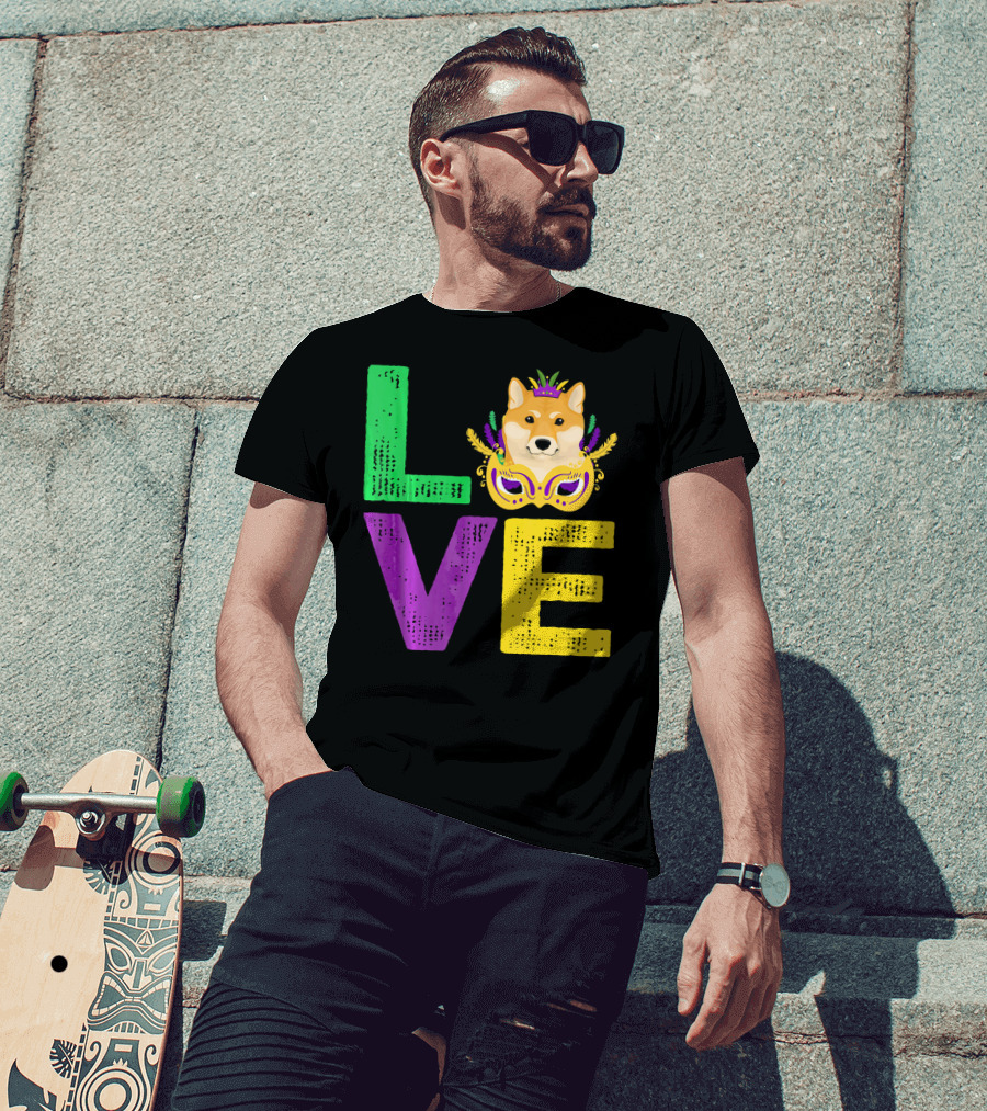 Love Shiba Inu Dog Mardi Gras Funny Dog Dad T-Shirt