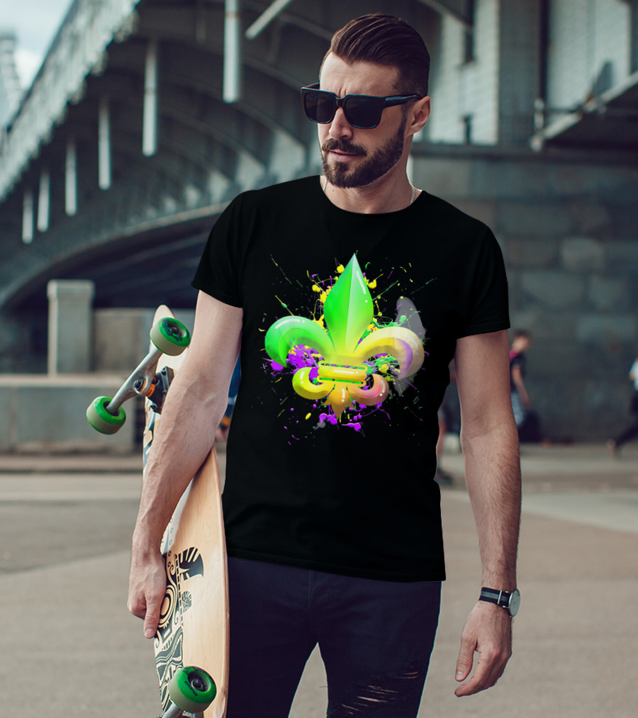 Mardi Gras Fleur De Lis Colorful Splash T-Shirt