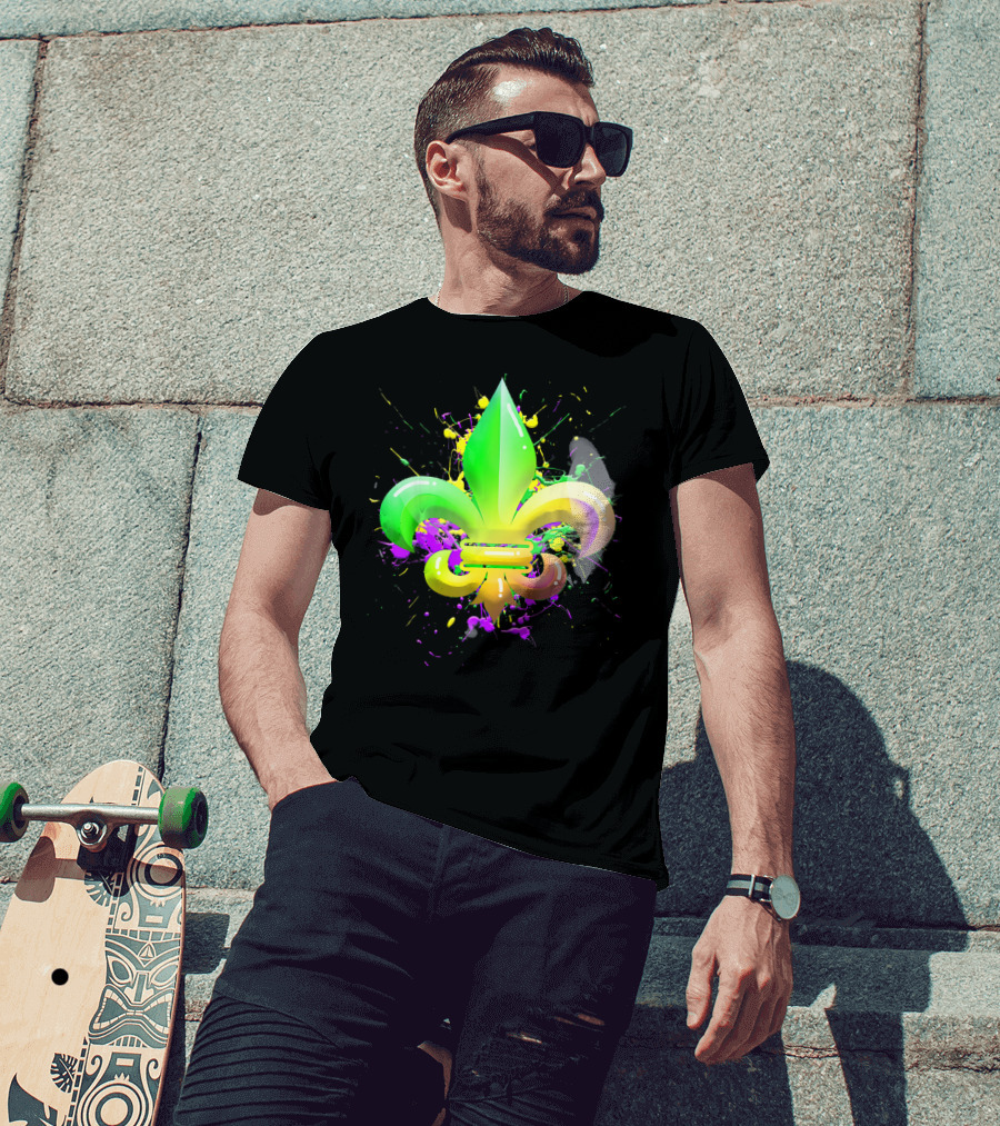 Mardi Gras Fleur De Lis Colorful Splash T-Shirt
