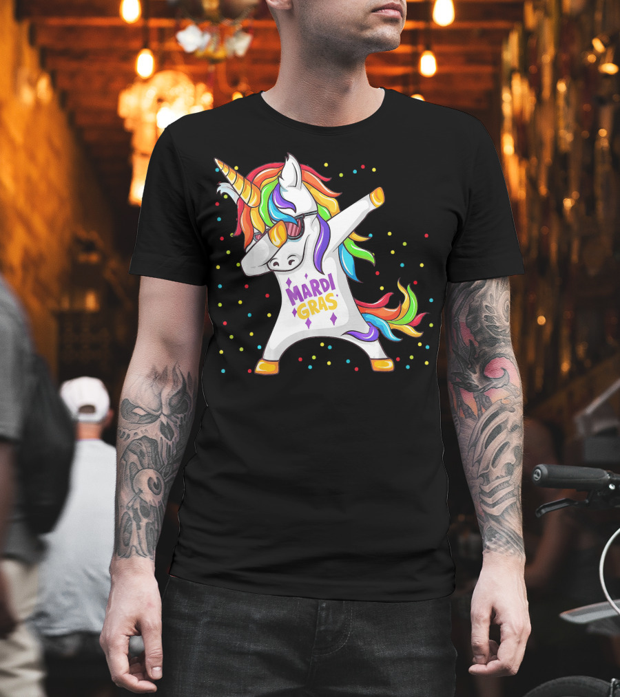 Mardi Gras Rainbow Unicorn Dabbing T-Shirt