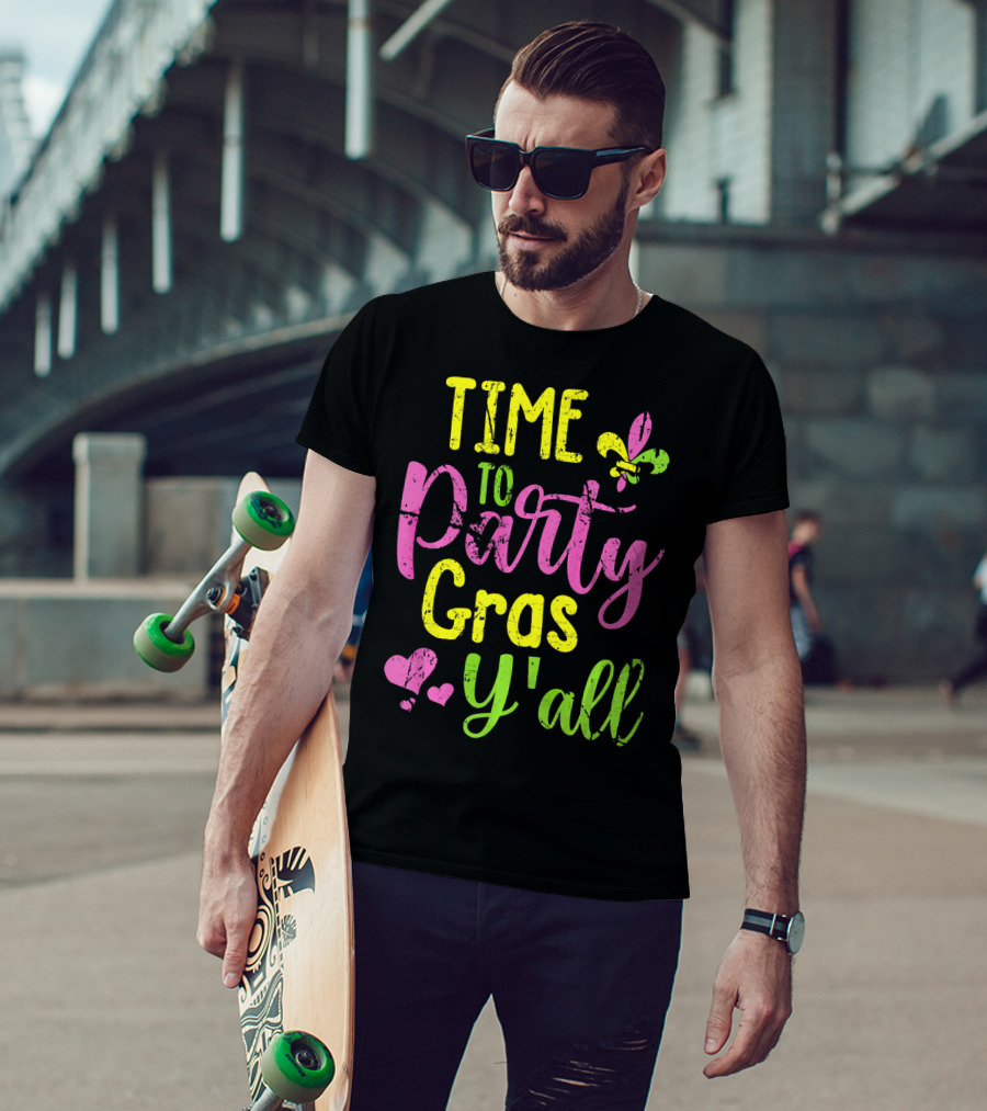 Time To Party Gras Y'all Fleur-de-Lis Mardi Gras Hearts T-Shirt