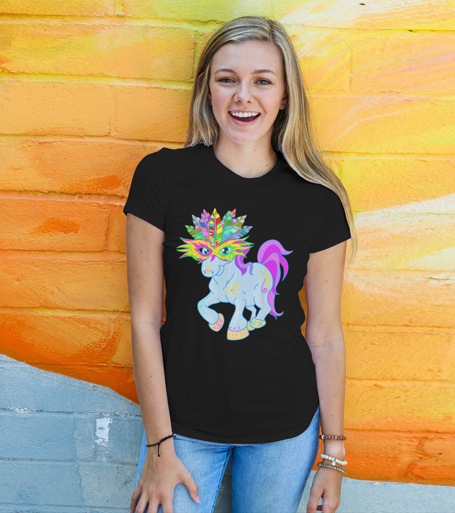 Mardi Gras Unicorn Mask Shrove Tuesday Horse T-Shirt