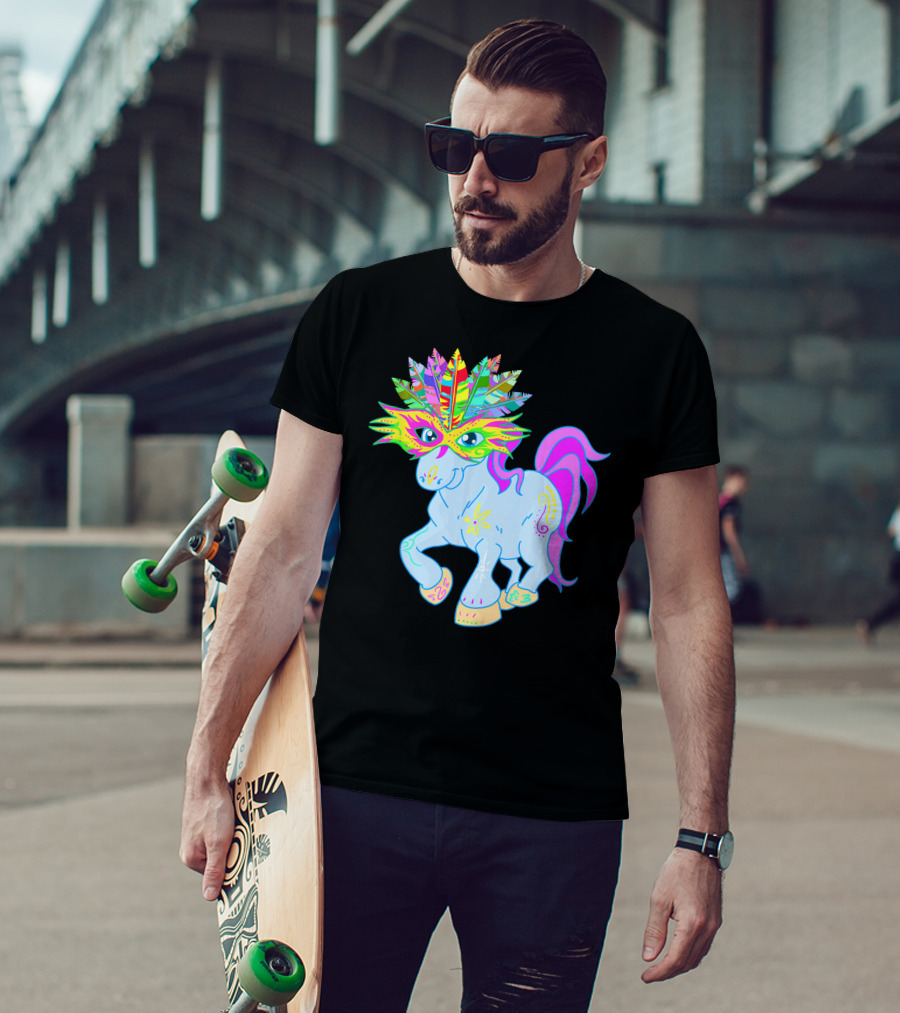 Mardi Gras Unicorn Mask Shrove Tuesday Horse T-Shirt