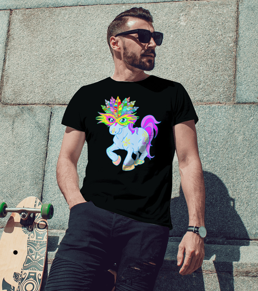 Mardi Gras Unicorn Mask Shrove Tuesday Horse T-Shirt