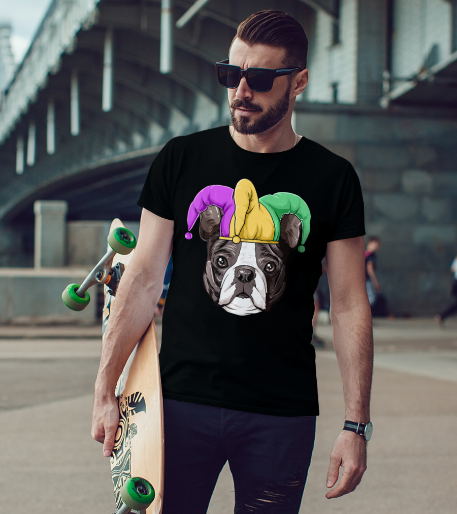 Mardi Gras Boston Terrier Jester Hat T-Shirt