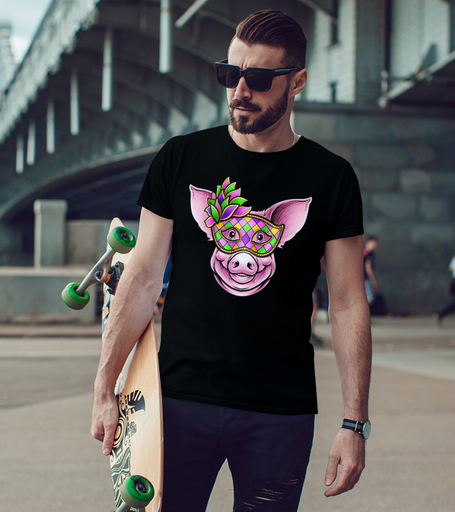 Piglet With Colorful Carnival Mask Happy Festival Face T-Shirt