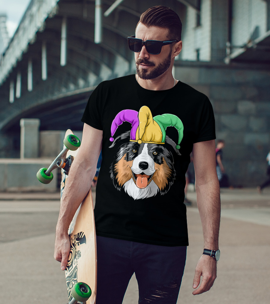 Australian Shepherd Mardi Gras Jester Hat T-Shirt
