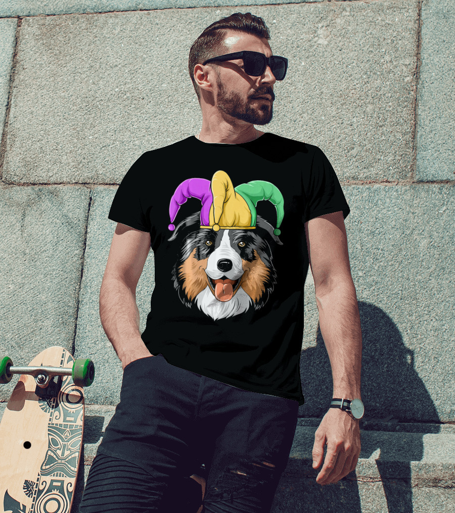 Australian Shepherd Mardi Gras Jester Hat T-Shirt