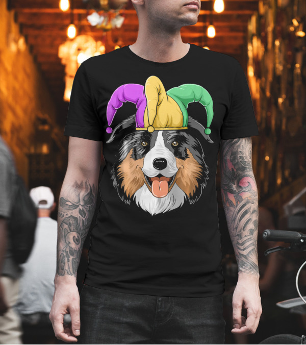 Australian Shepherd Mardi Gras Jester Hat T-Shirt Australian Shepherd Mardi Gras Jester Hat T-Shirt