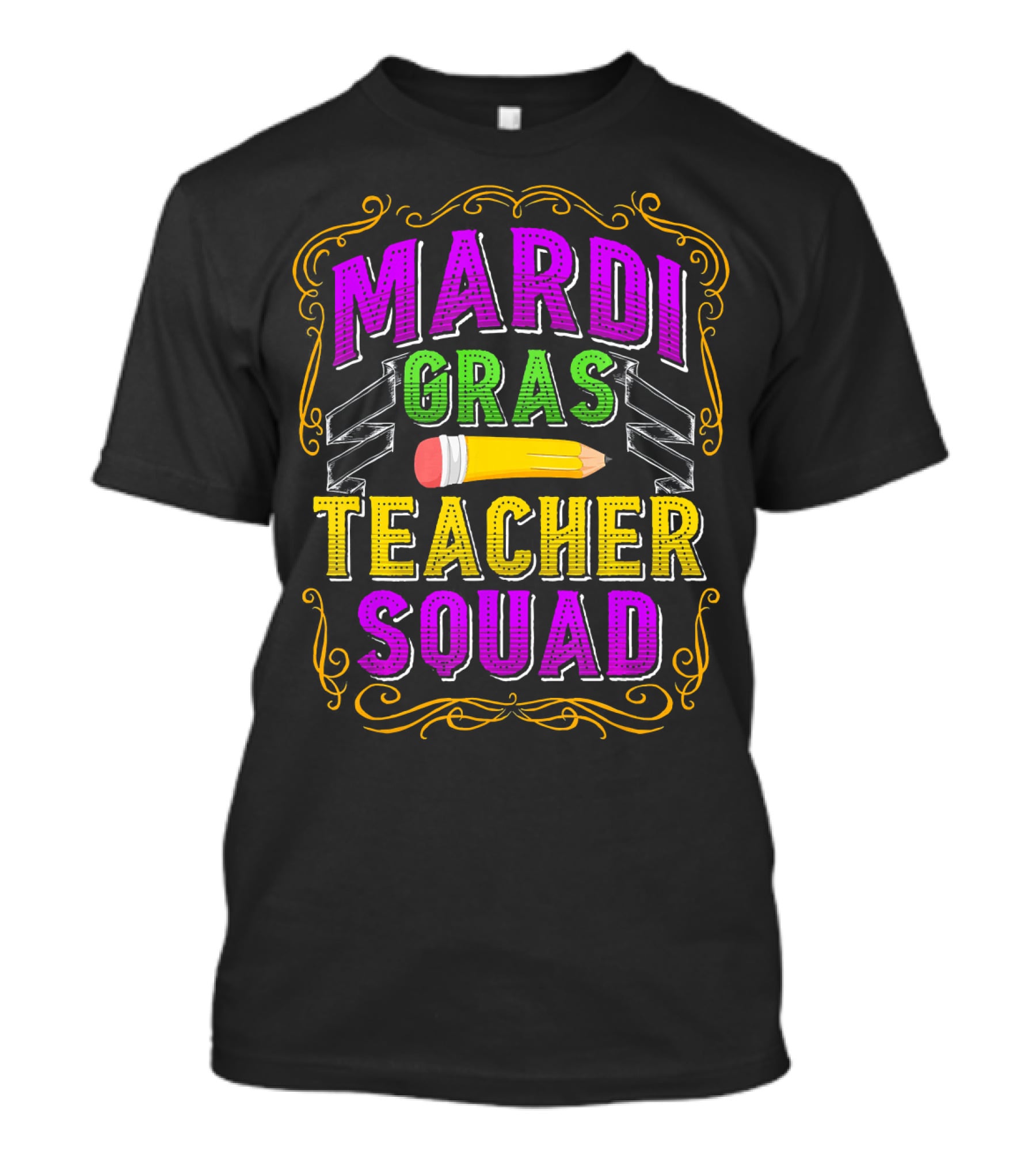 Mardi Gras Teacher Squad Funny Teaching Pencil Baton T-Shirt
