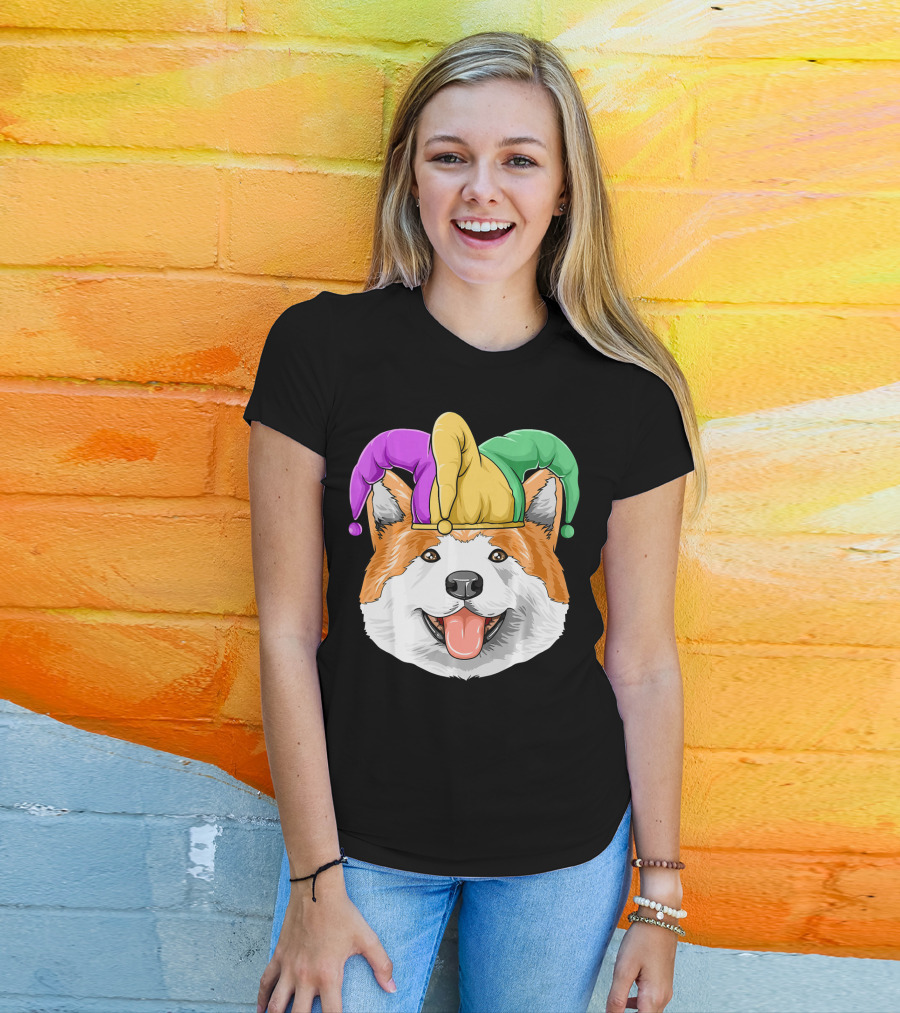 Mardi Gras Akita Jester Hat Carnival Akita T-Shirt