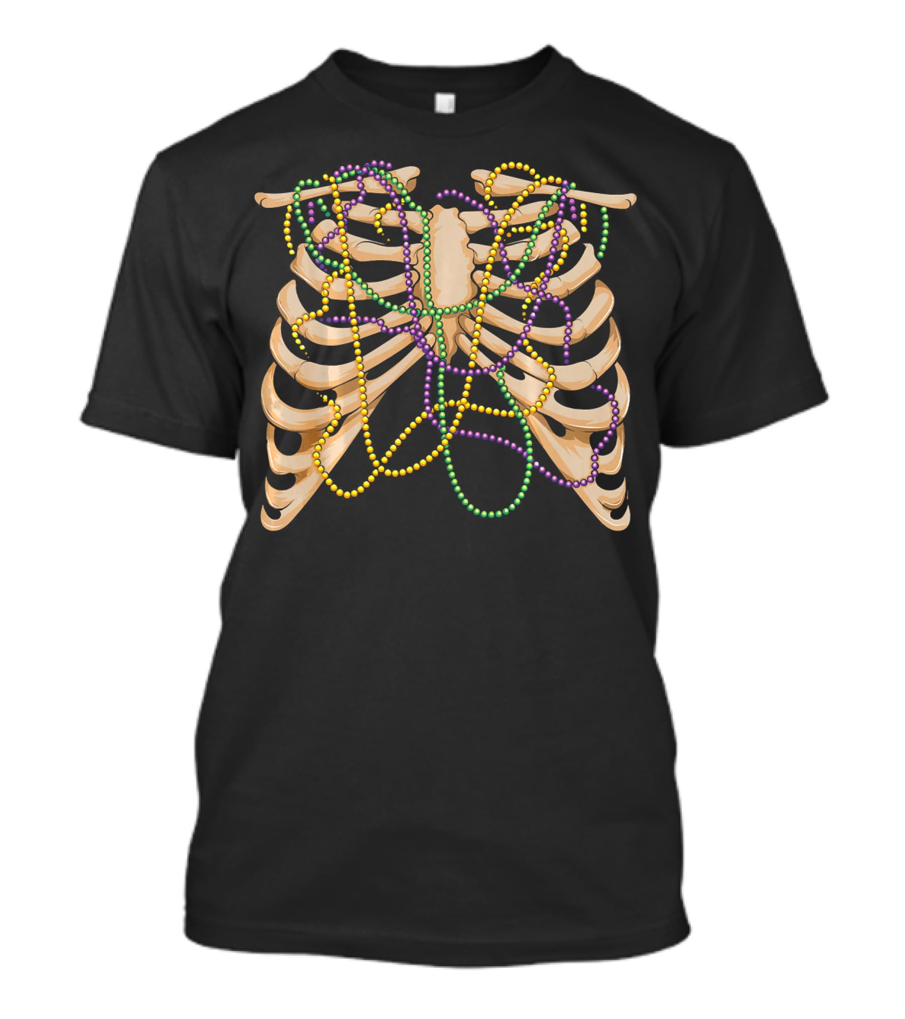 Mardi Gras Rib Cage Bone Skeleton Beads T-Shirt