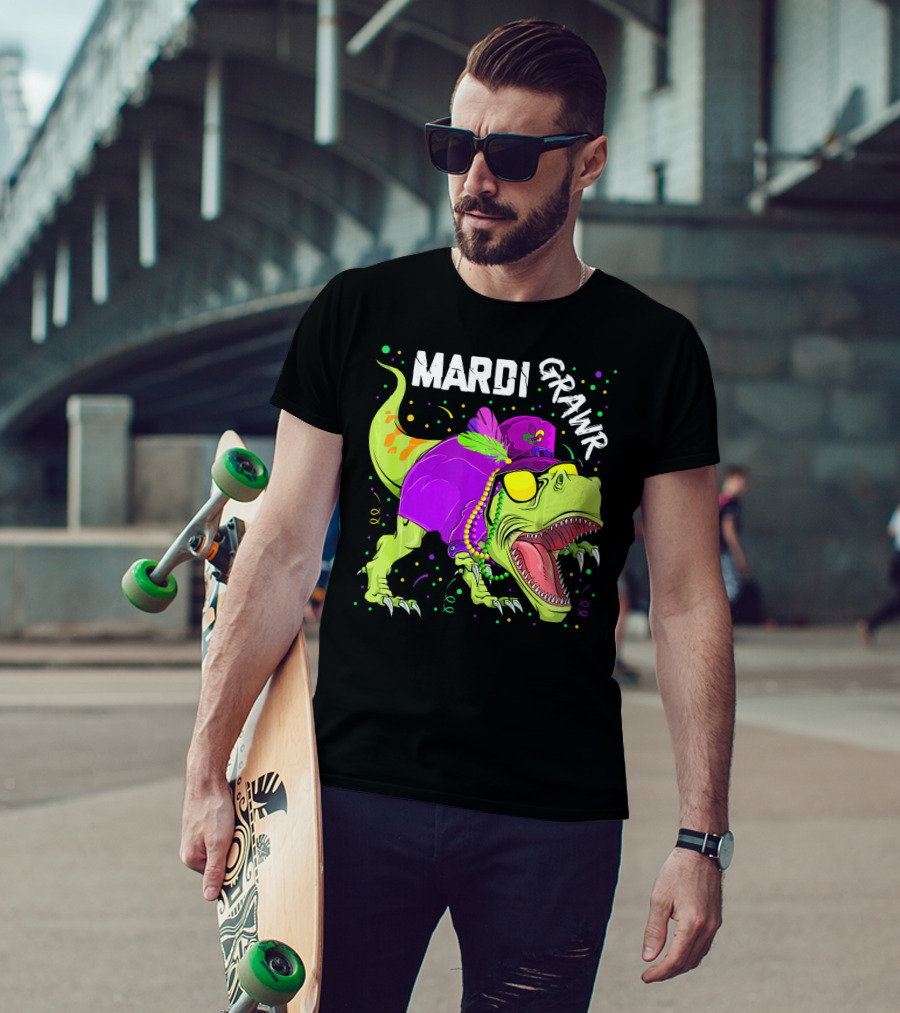 Mardi Grawr Dinosaur Mardi Gras Beads Cosplay Party T-Shirt