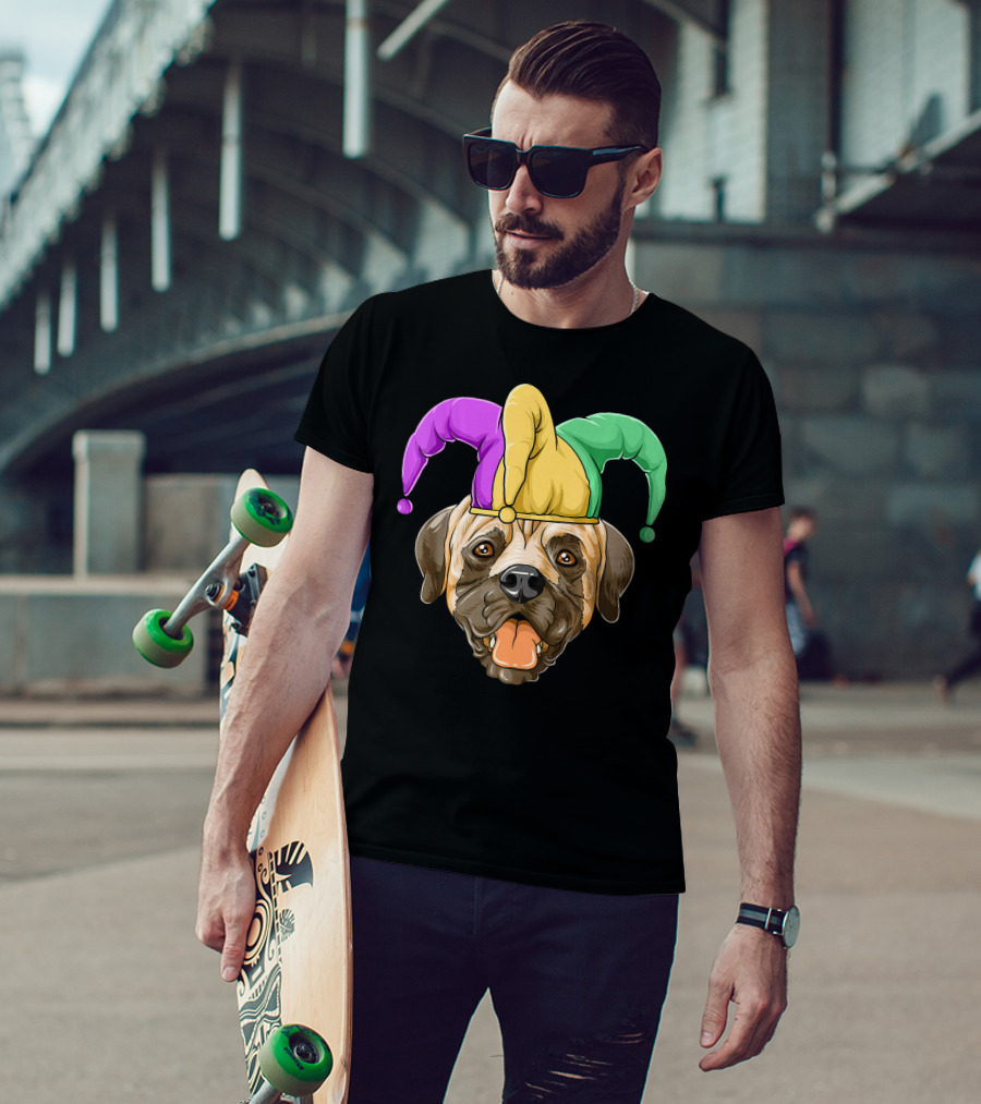 Mardi Gras Carnival Hat Mastiff With Jester Colors T-Shirt