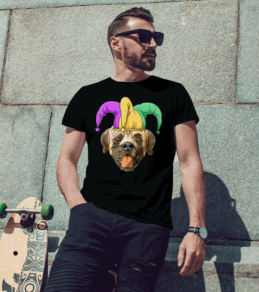 Mardi Gras Carnival Hat Mastiff With Jester Colors T-Shirt