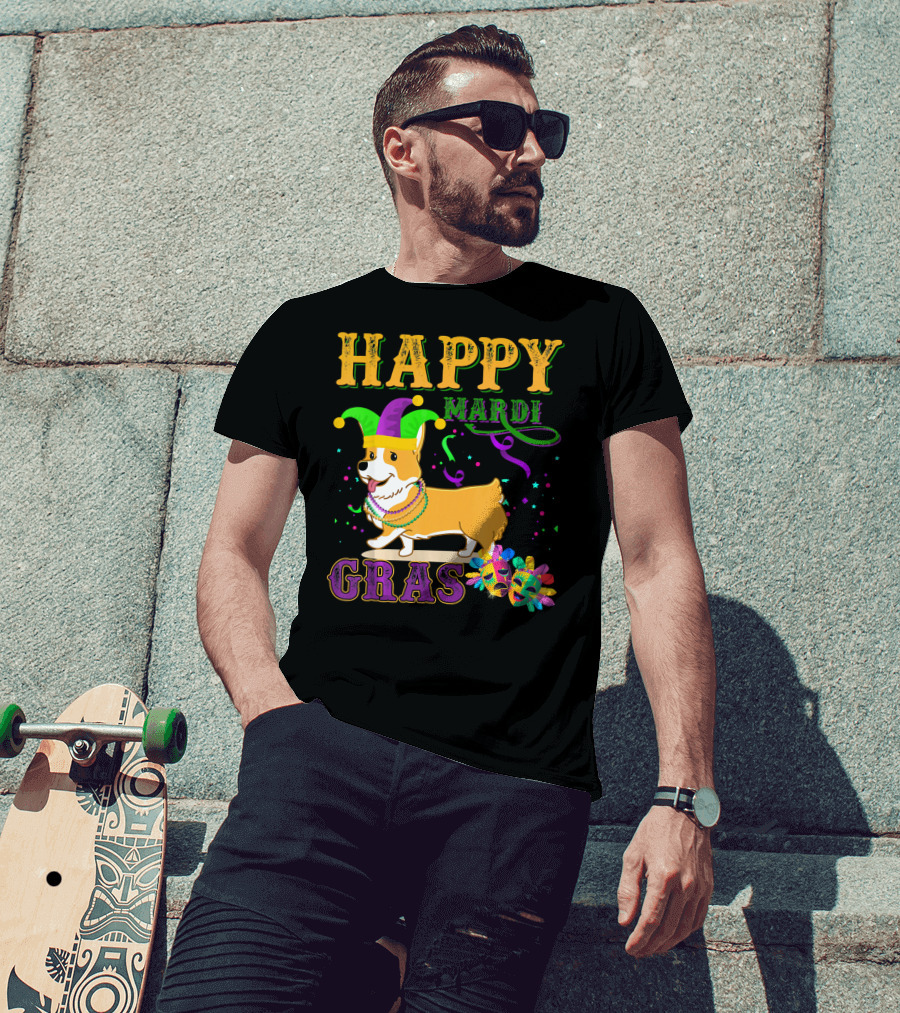 Happy Mardi Gras Welsh Corgi Costume Party T-Shirt