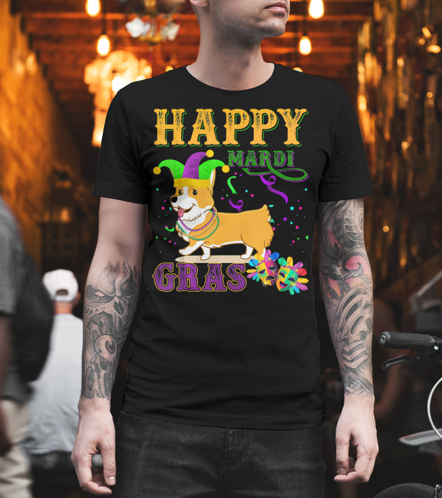Happy Mardi Gras Welsh Corgi Costume Party T-Shirt
