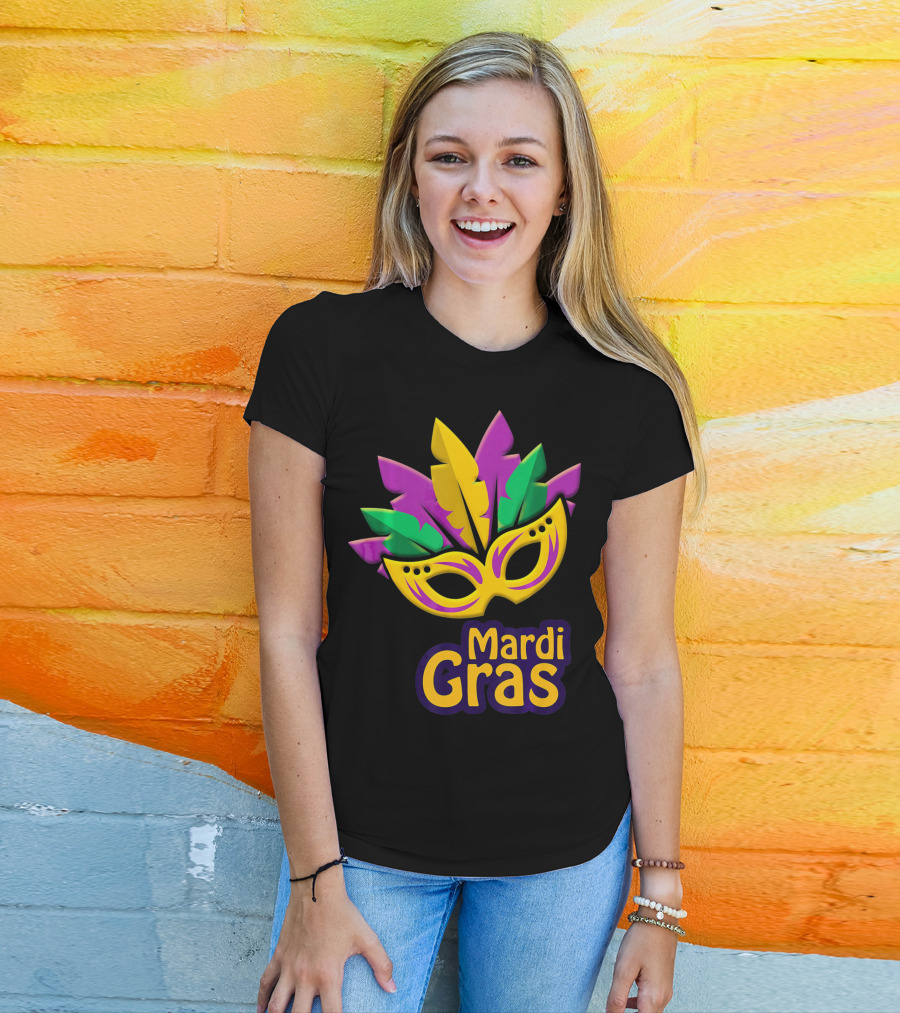 New Orleans Mardi Gras Feathered Mask Party T-Shirt