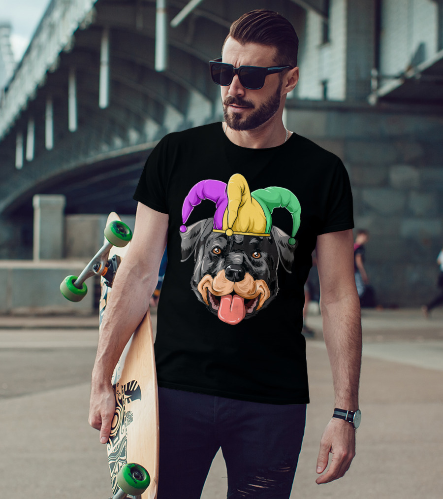 Mardi Gras Rottweiler Carnival Hat Jester Colors T-Shirt