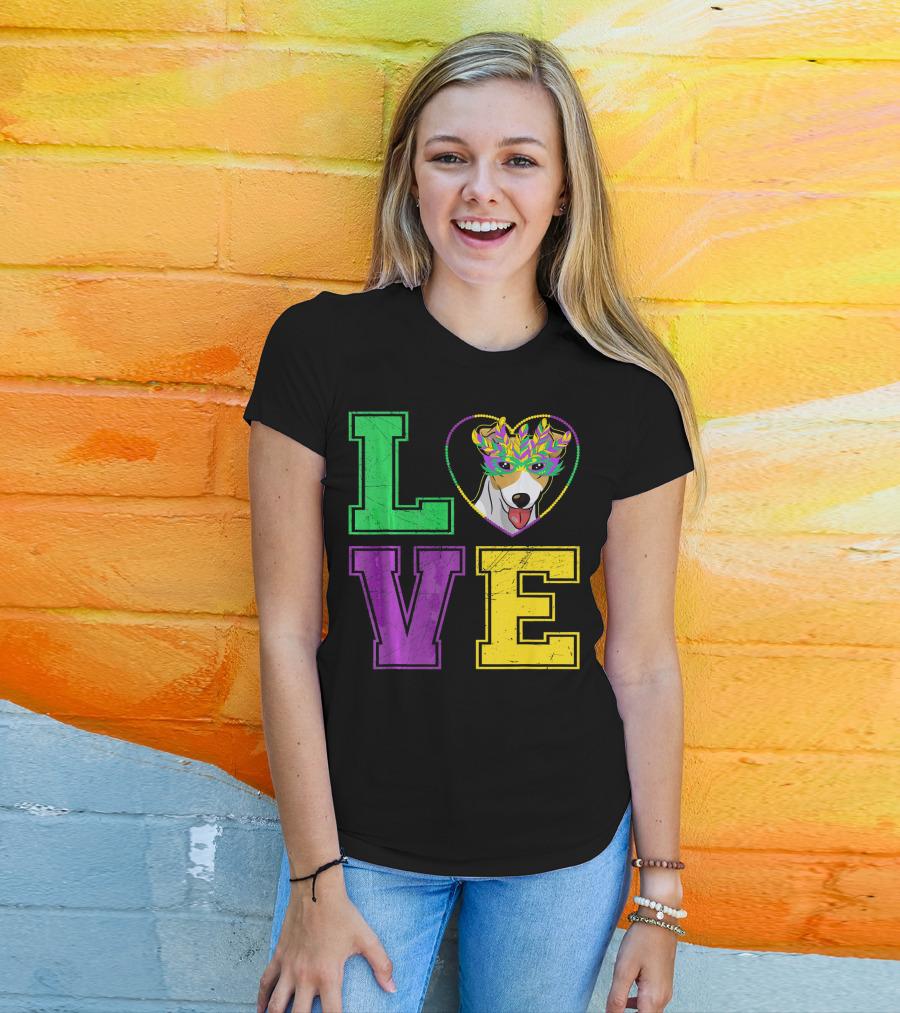 LOVE Jack Russell Terrier Dog Mardi Gras Mask T-Shirt