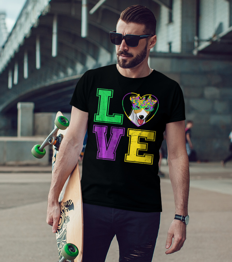 LOVE Jack Russell Terrier Dog Mardi Gras Mask T-Shirt