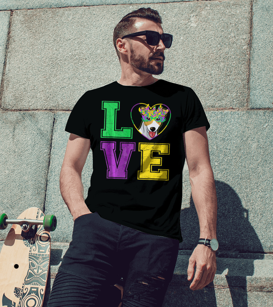 LOVE Jack Russell Terrier Dog Mardi Gras Mask T-Shirt